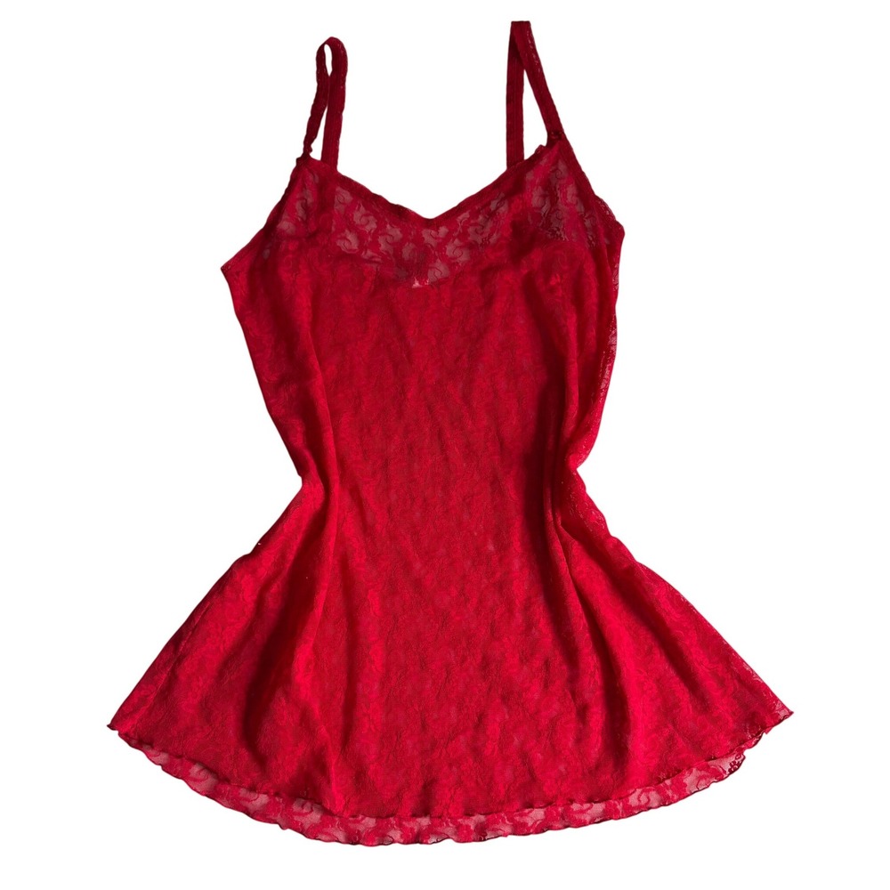 Wacoal B temptd Red Lace Kiss Sheer Floral Lace Chemise Nightgown Womens Small